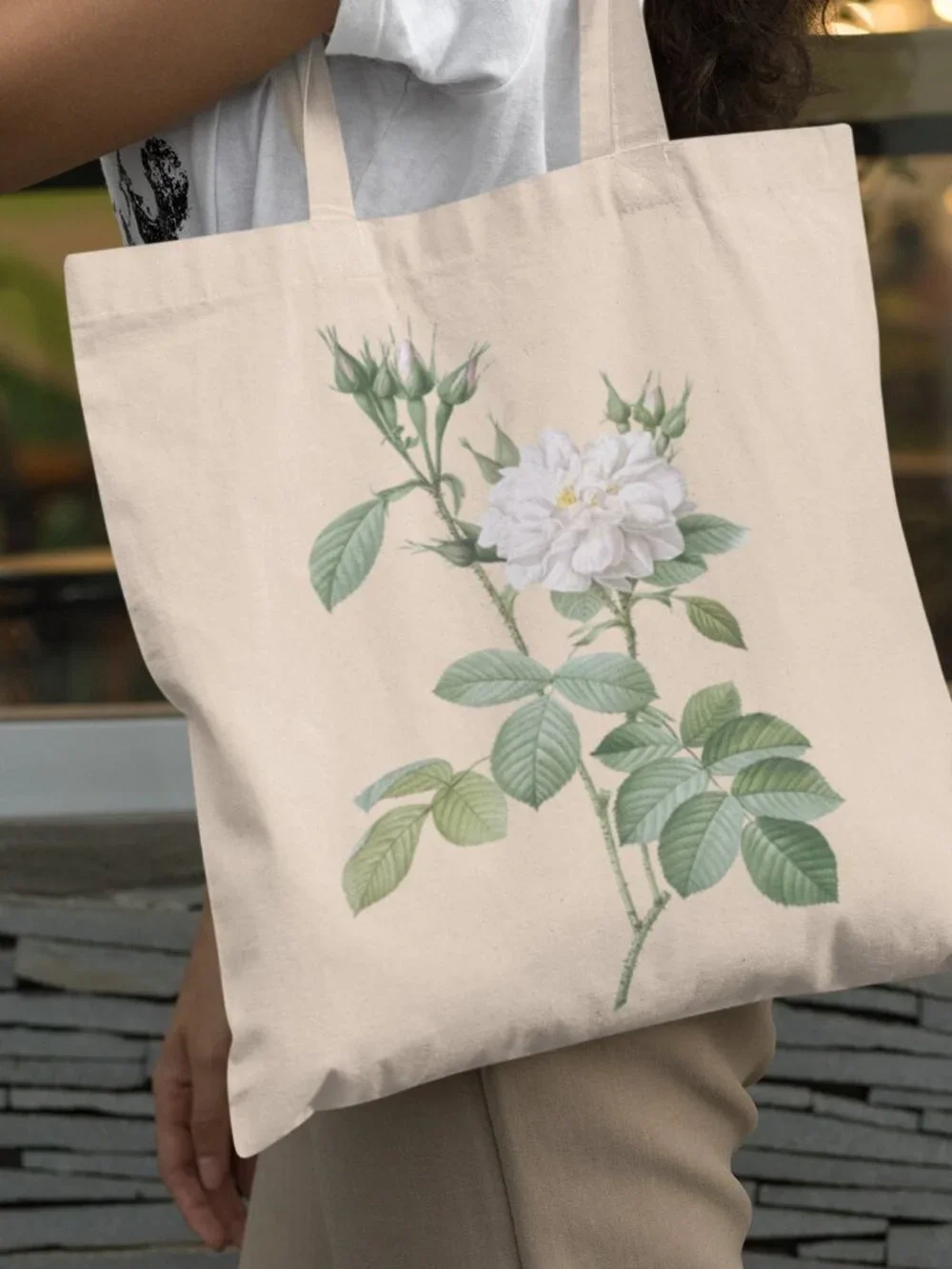 Damask Rose Vintage Floral Print Graphic Canvas Tote Bag